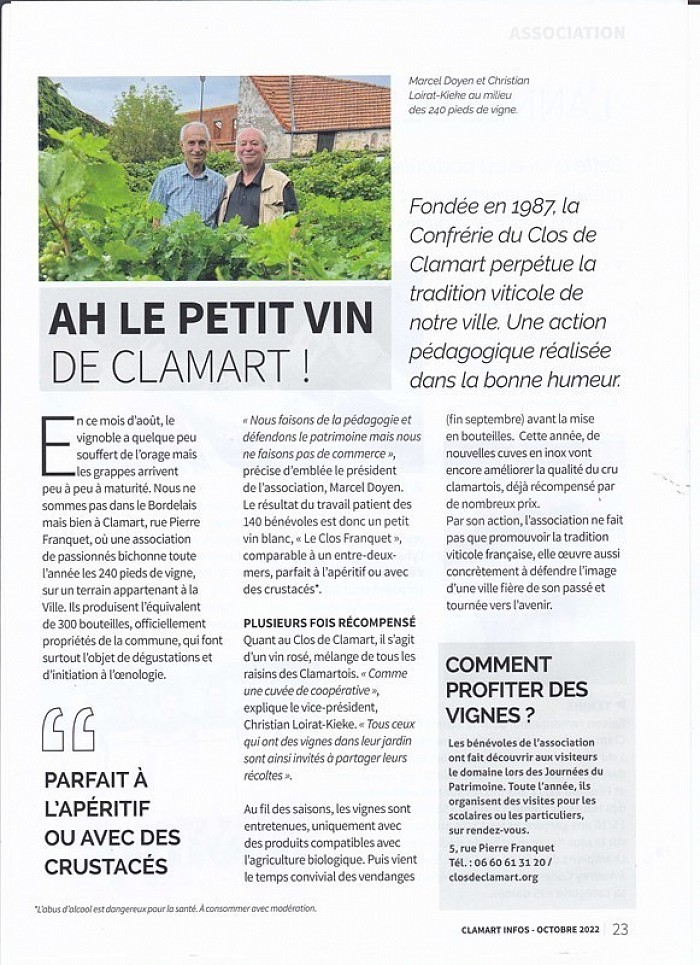 ARTICLE PARU DANS LE JOURNAL DE CLAMART D'OCTOBRE 2022